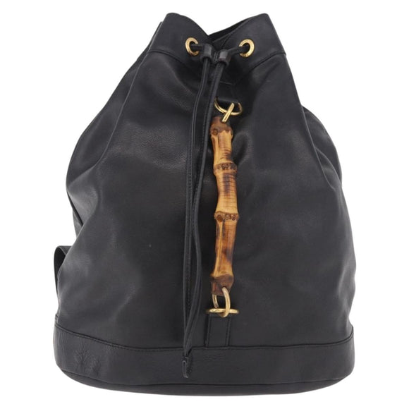 GUCCI Bamboo Backpack Leather Black Gold 003 2855 0043 0 Auth BA12989