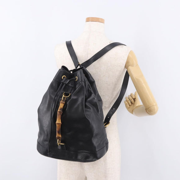 GUCCI Bamboo Backpack Leather Black Gold 003 2855 0043 0 Auth BA12989