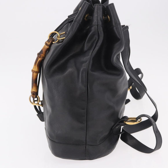 GUCCI Bamboo Backpack Leather Black Gold 003 2855 0043 0 Auth BA12989