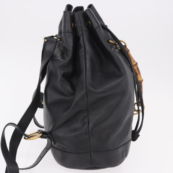 GUCCI Bamboo Backpack Leather Black Gold 003 2855 0043 0 Auth BA12989
