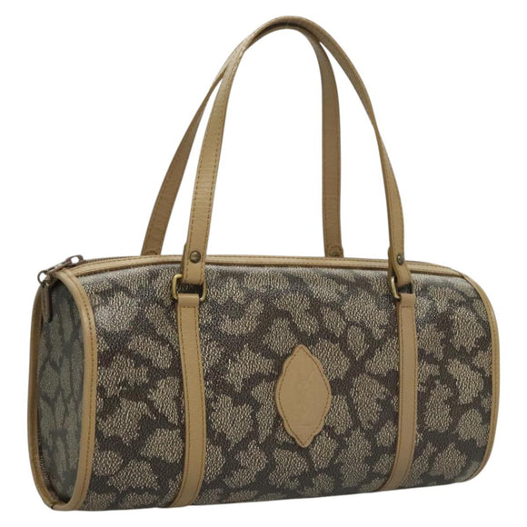 SAINT LAURENT Hand Bag Embossed Leather Gray Gold Auth BA1299