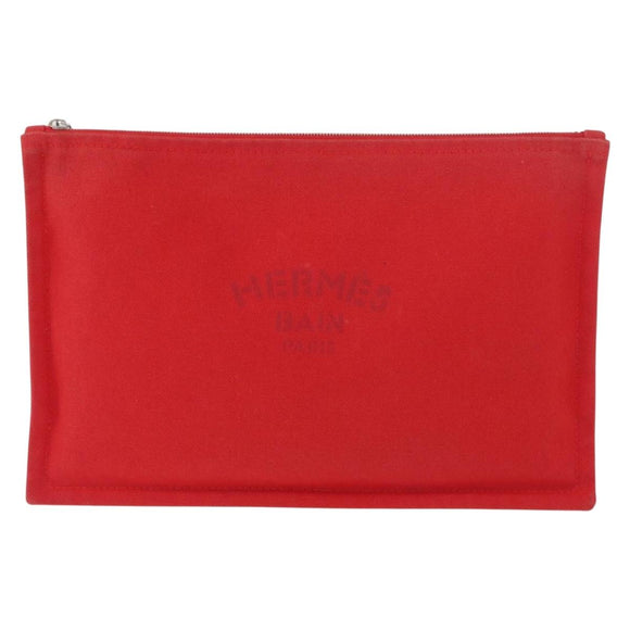 HERMES Pouch Clutch Bag Canvas Red Silver Auth BA12990