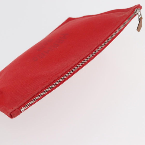 HERMES Pouch Clutch Bag Canvas Red Silver Auth BA12990