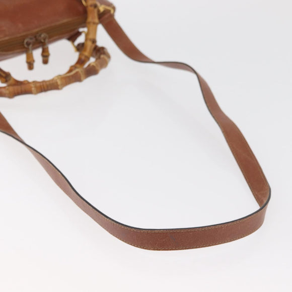 GUCCI Bamboo Hand Bag Leather 2way Beige Gold 000 1448 0289 Auth BA12991