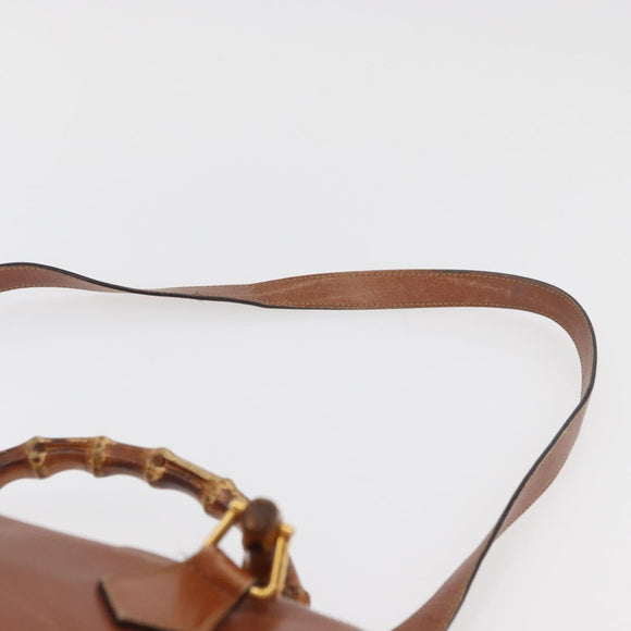 GUCCI Bamboo Hand Bag Leather 2way Beige Gold 000 1448 0289 Auth BA12991
