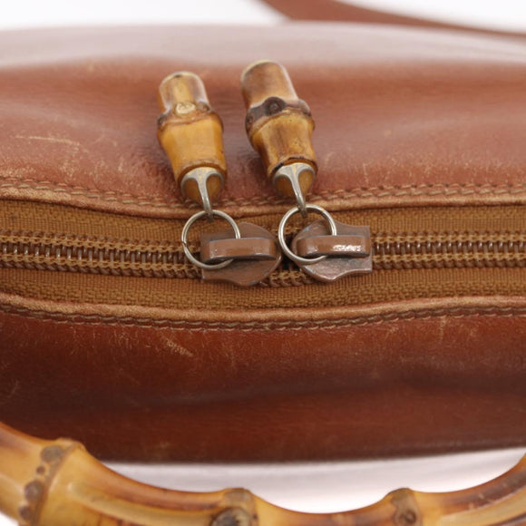 GUCCI Bamboo Hand Bag Leather 2way Beige Gold 000 1448 0289 Auth BA12991