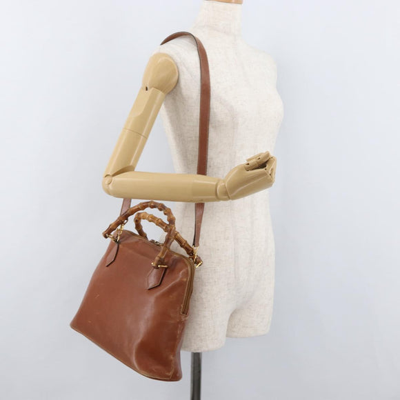 GUCCI Bamboo Hand Bag Leather 2way Beige Gold 000 1448 0289 Auth BA12991