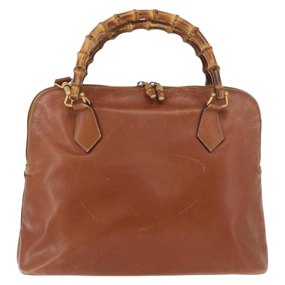 GUCCI Bamboo Hand Bag Leather 2way Beige Gold 000 1448 0289 Auth BA12991