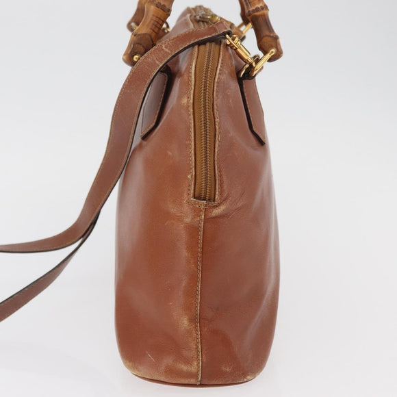 GUCCI Bamboo Hand Bag Leather 2way Beige Gold 000 1448 0289 Auth BA12991