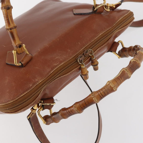 GUCCI Bamboo Hand Bag Leather 2way Beige Gold 000 1448 0289 Auth BA12991