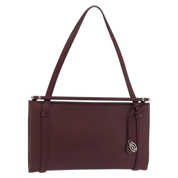 CARTIER Hand Bag Leather Bordeaux Silver Auth BA12993A