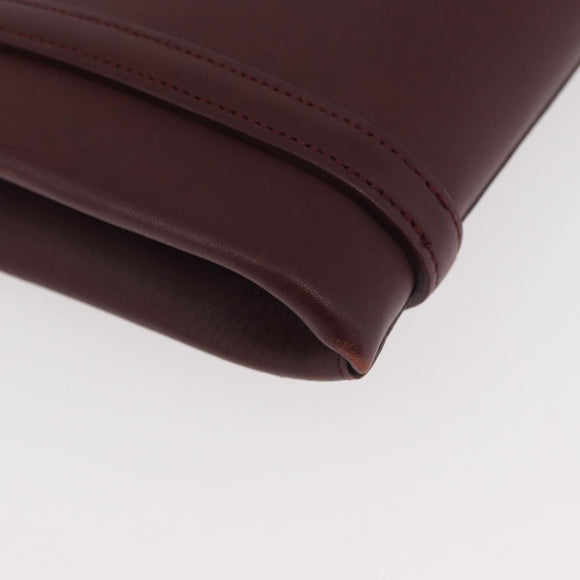 CARTIER Hand Bag Leather Bordeaux Silver Auth BA12993A