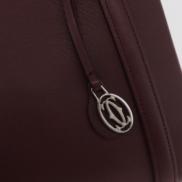 CARTIER Hand Bag Leather Bordeaux Silver Auth BA12993A