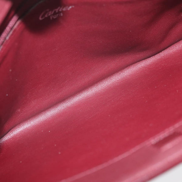 CARTIER Hand Bag Leather Bordeaux Silver Auth BA12993A