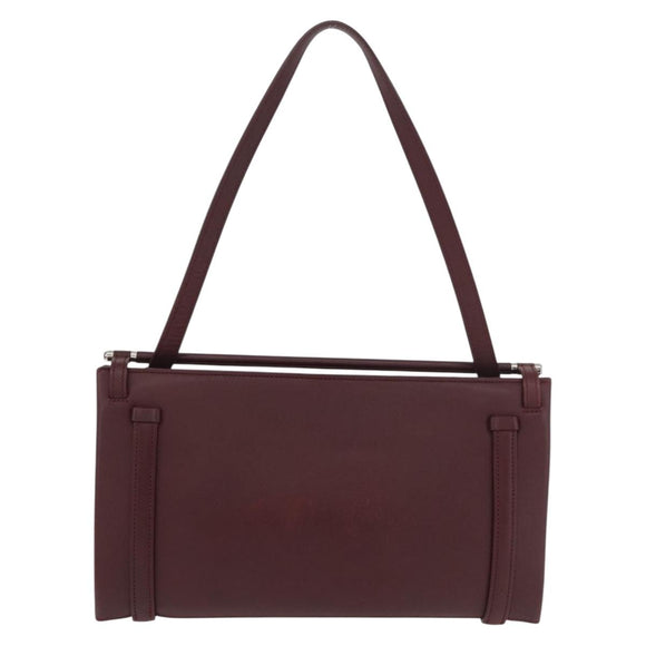 CARTIER Hand Bag Leather Bordeaux Silver Auth BA12993A
