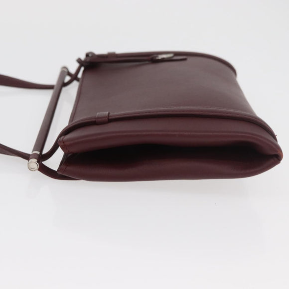 CARTIER Hand Bag Leather Bordeaux Silver Auth BA12993A