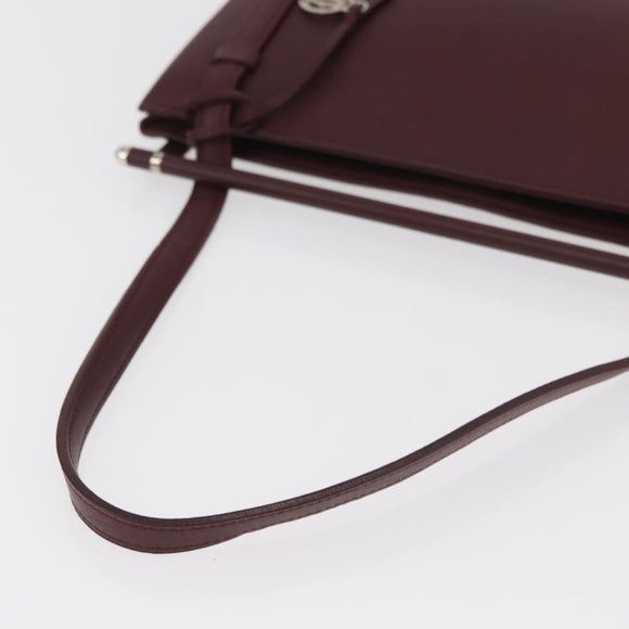 CARTIER Hand Bag Leather Bordeaux Silver Auth BA12993A