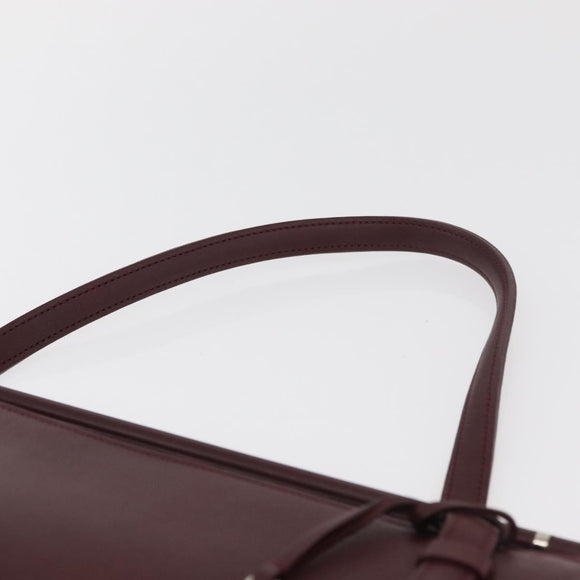 CARTIER Hand Bag Leather Bordeaux Silver Auth BA12993A