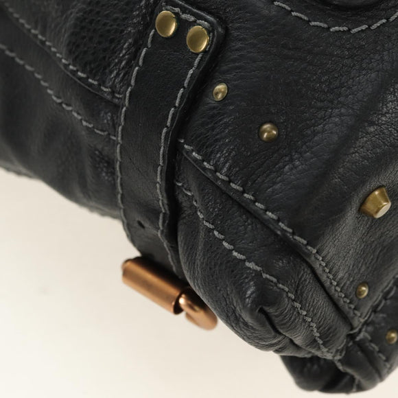 Chloe Paddington Shoulder Bag Leather Black Gold Silver Auth BA12997M