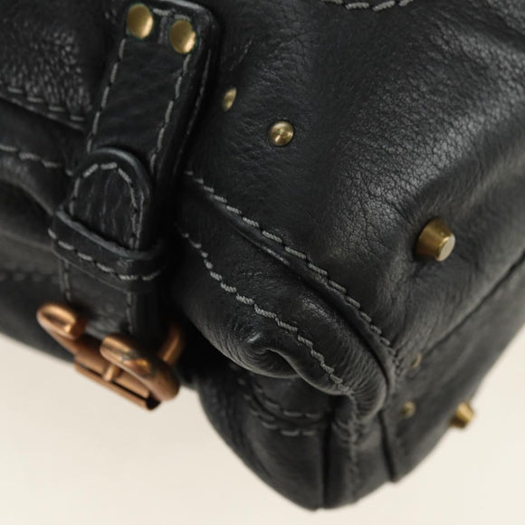 Chloe Paddington Shoulder Bag Leather Black Gold Silver Auth BA12997M
