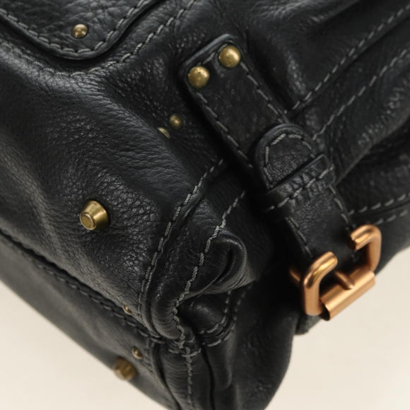 Chloe Paddington Shoulder Bag Leather Black Gold Silver Auth BA12997M