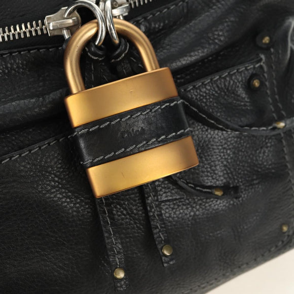 Chloe Paddington Shoulder Bag Leather Black Gold Silver Auth BA12997M