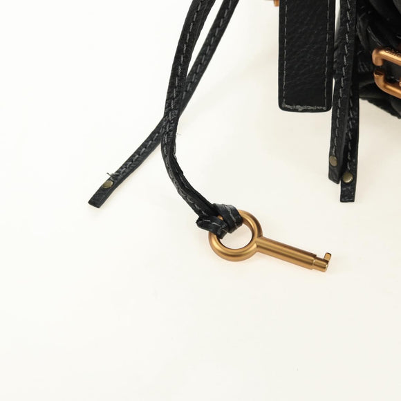 Chloe Paddington Shoulder Bag Leather Black Gold Silver Auth BA12997M