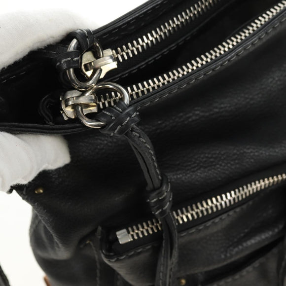 Chloe Paddington Shoulder Bag Leather Black Gold Silver Auth BA12997M