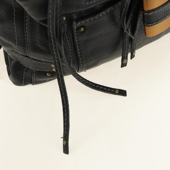 Chloe Paddington Shoulder Bag Leather Black Gold Silver Auth BA12997M