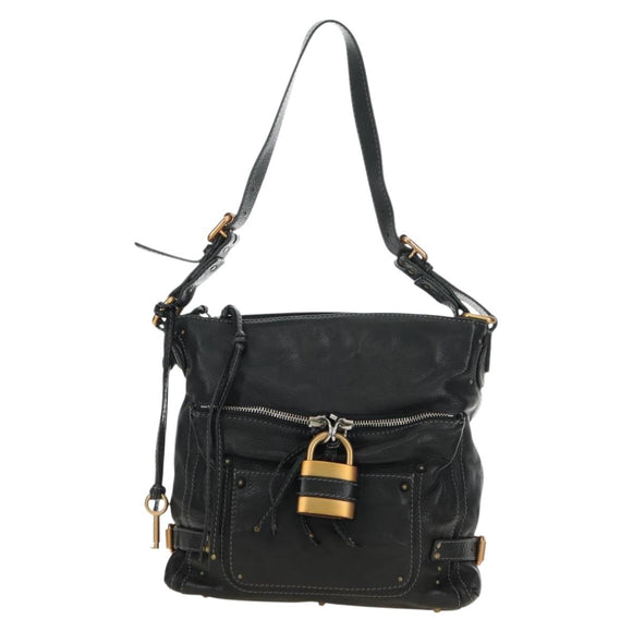 Chloe Paddington Shoulder Bag Leather Black Gold Silver Auth BA12997M