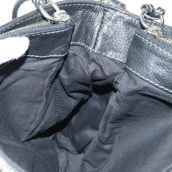 Chloe Paddington Shoulder Bag Leather Black Gold Silver Auth BA12997M