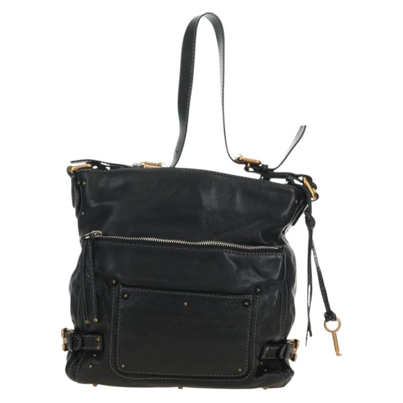 Chloe Paddington Shoulder Bag Leather Black Gold Silver Auth BA12997M