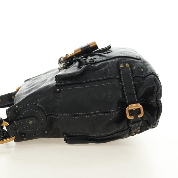 Chloe Paddington Shoulder Bag Leather Black Gold Silver Auth BA12997M