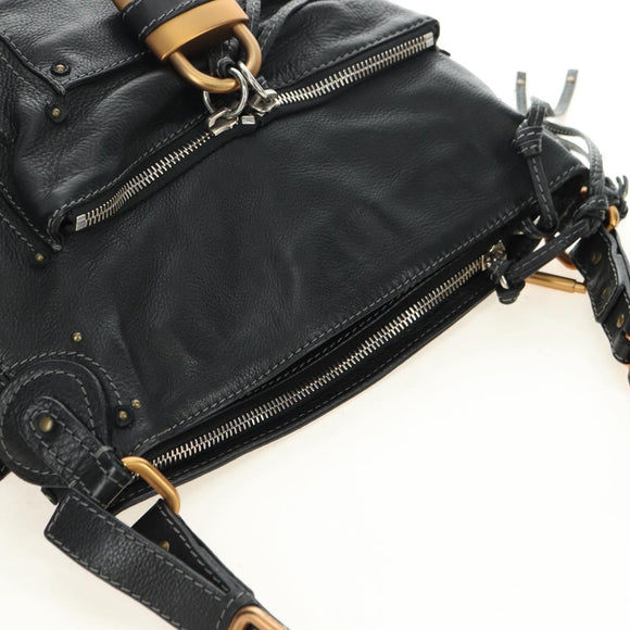 Chloe Paddington Shoulder Bag Leather Black Gold Silver Auth BA12997M
