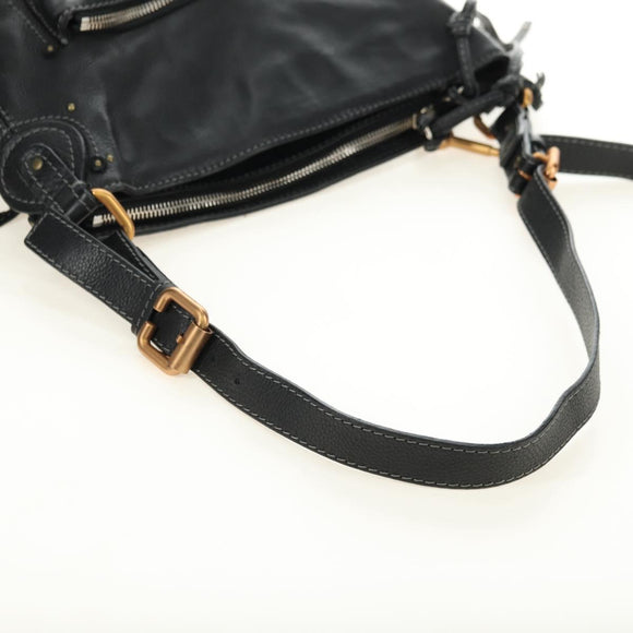 Chloe Paddington Shoulder Bag Leather Black Gold Silver Auth BA12997M