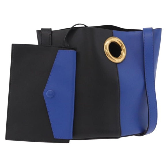 VERSACE Shoulder Bag Leather Blue Gold Auth BA13001V