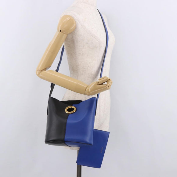 VERSACE Shoulder Bag Leather Blue Gold Auth BA13001V