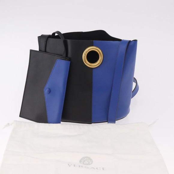 VERSACE Shoulder Bag Leather Blue Gold Auth BA13001V