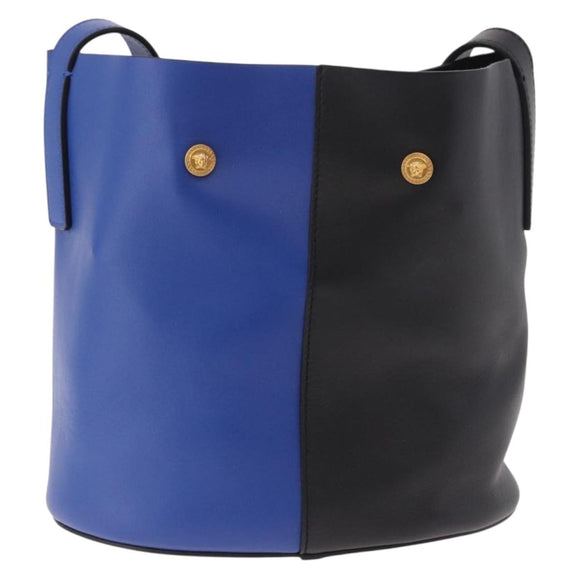 VERSACE Shoulder Bag Leather Blue Gold Auth BA13001V