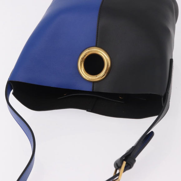 VERSACE Shoulder Bag Leather Blue Gold Auth BA13001V