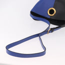 VERSACE Shoulder Bag Leather Blue Gold Auth BA13001V-7