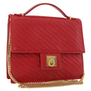 CELINE Chain Shoulder Bag Leather 2way Red Gold Auth BA13005-1