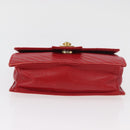 CELINE Chain Shoulder Bag Leather 2way Red Gold Auth BA13005-5