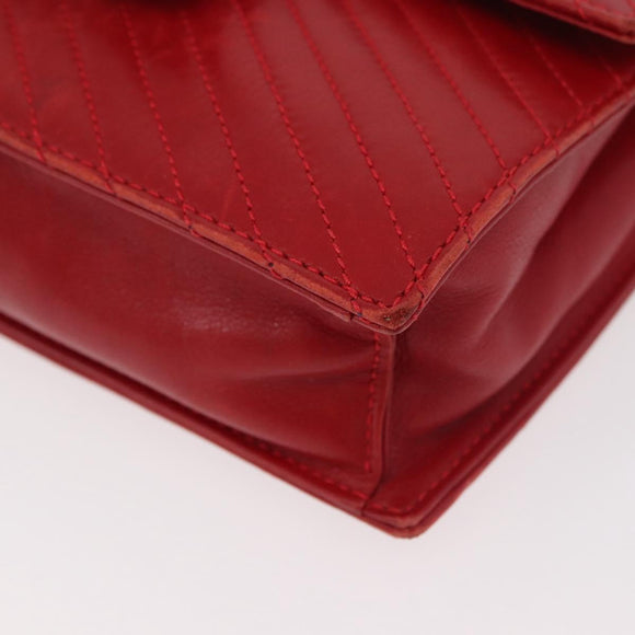 CELINE Chain Shoulder Bag Leather 2way Red Gold Auth BA13005