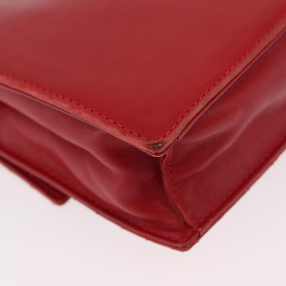 CELINE Chain Shoulder Bag Leather 2way Red Gold Auth BA13005