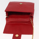 CELINE Chain Shoulder Bag Leather 2way Red Gold Auth BA13005-20