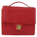 CELINE Chain Shoulder Bag Leather 2way Red Gold Auth BA13005-13