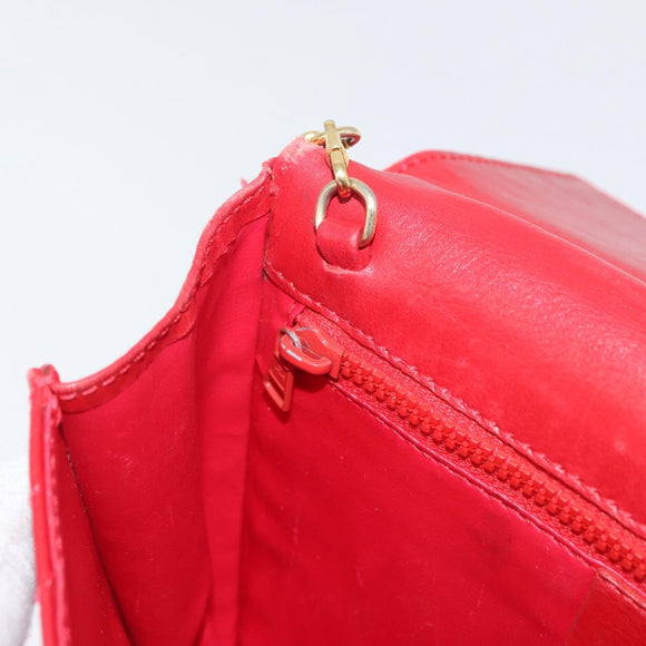 CELINE Chain Shoulder Bag Leather 2way Red Gold Auth BA13005