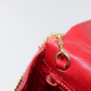 CELINE Chain Shoulder Bag Leather 2way Red Gold Auth BA13005-11