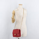 CELINE Chain Shoulder Bag Leather 2way Red Gold Auth BA13005-26